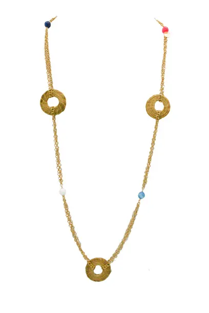 Gaudi Necklace Quattroelementi — gioiello in erba d'oro disegnato da Orit, intrecciato a mano nel Cerrado, Oroboros